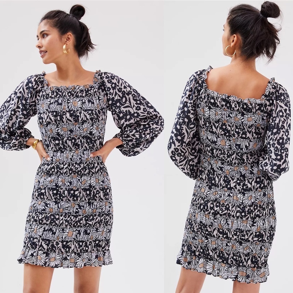 NWT Anthropologie Smocked Off The Shoulder Mini Dress Size Large Boho New Floral
